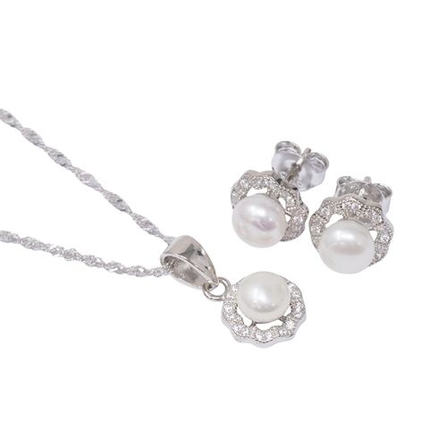 Set de aretes y cadena con dije de plata plateado para mujer