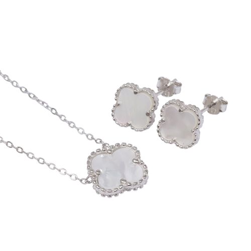 Set de aretes y cadena con dije de plata plateado para mujer