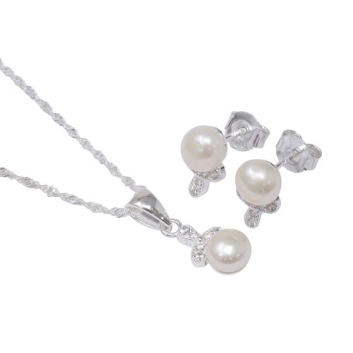 Set de aretes y cadena con dije de plata plateado para mujer