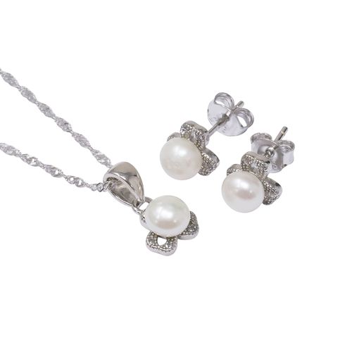 Set de aretes y cadena con dije de plata plateado para mujer