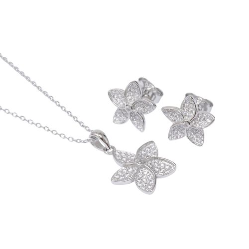 Set de aretes y cadena con dije de plata plateado para mujer