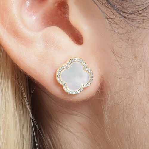 Aretes de trébol de plata en baño de oro para mujer