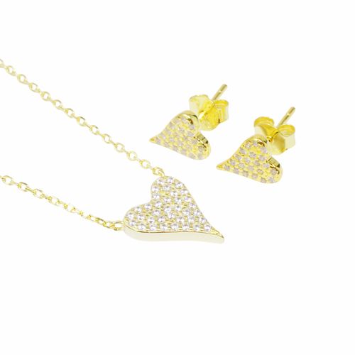 Set de aretes y collar de plata en baño de oro 1mm-17.5 para mujer