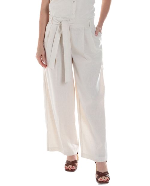Pantalón Sabrina palazzo beige de cintura alta para mujer