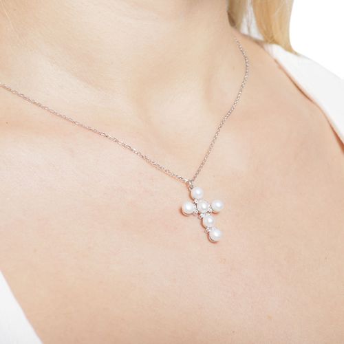 Cadena de plata plateada con dije de cruz para mujer