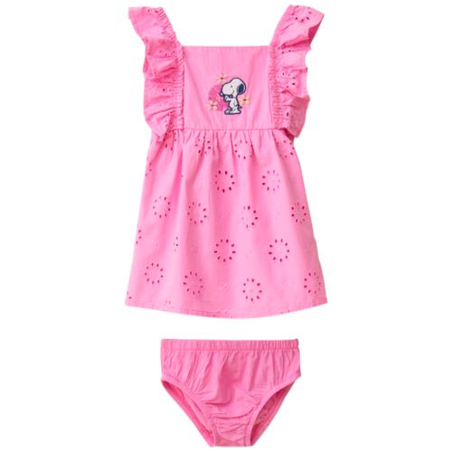 Vestido rosado con bordado de Snoopy para bebé niña