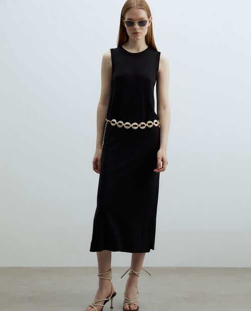 Vestido Sfera midi negro sin mangas para mujer