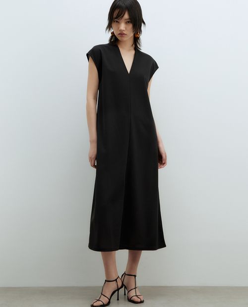 Vestido Sfera midi negro manga corta para mujer