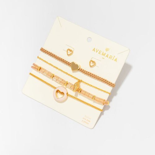 Set de 4 pulseras y aretes dorado para mujer