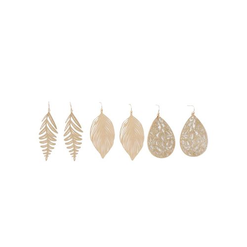 Set de 3 aretes de hojas color dorado para mujer