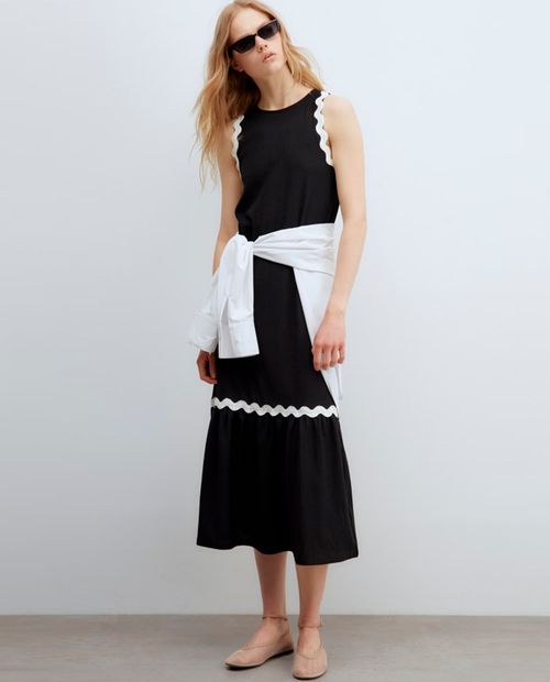 Vestido Sfera midi negro sin mangas para mujer