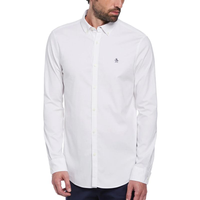 Camisa casual oxford Penguin blanca sólida para hombre Siman El