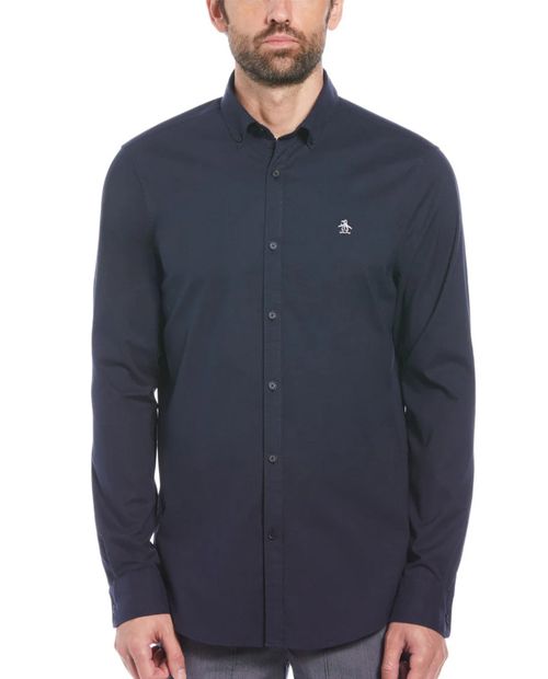 Camisa casual oxford Penguin azul navy sólida para hombre