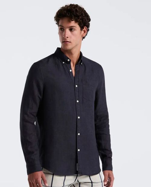 Camisa casual de lino Penguin regular fit negra heather para hombre