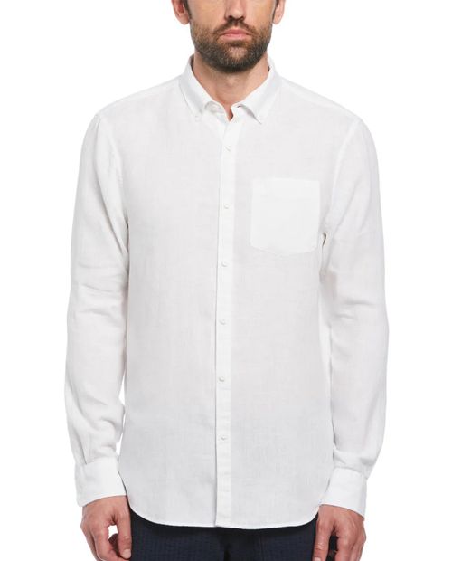 Camisa casual de lino Penguin regular fit blanca heather para hombre