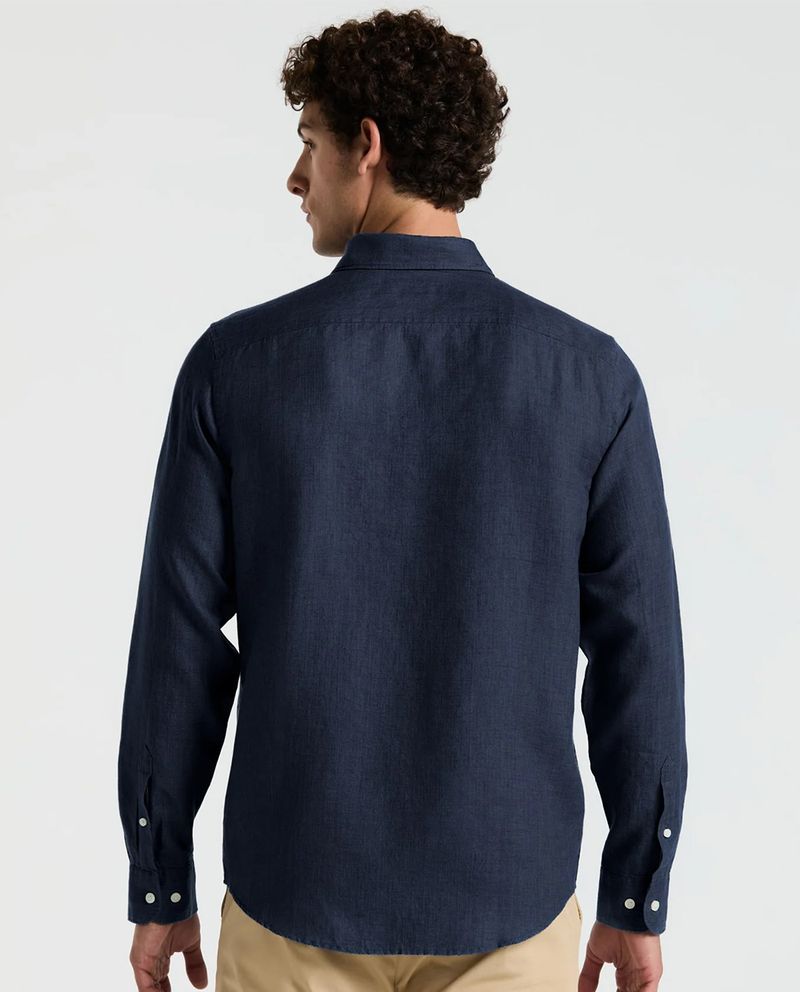 104929991-Camisa-casual-de-lino-Penguin-regular-fit-azul-heather-para-hombre