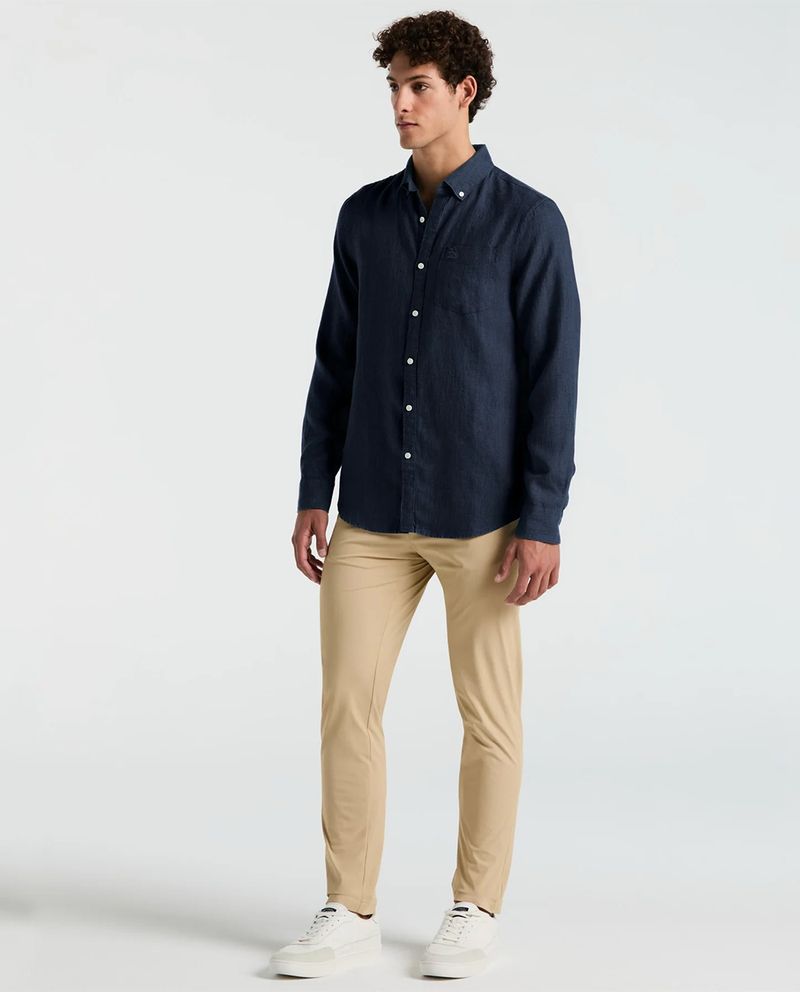 104929991-Camisa-casual-de-lino-Penguin-regular-fit-azul-heather-para-hombre