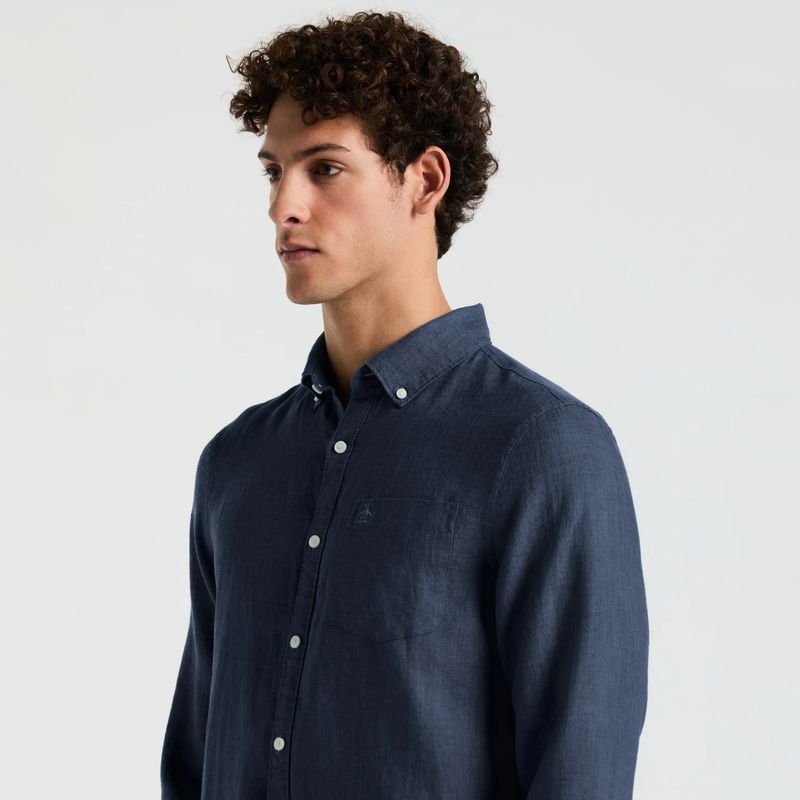 104929991-Camisa-casual-de-lino-Penguin-regular-fit-azul-heather-para-hombre