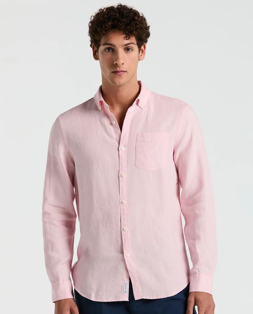 Camisa casual de lino Penguin regular fit rosada heather para hombre