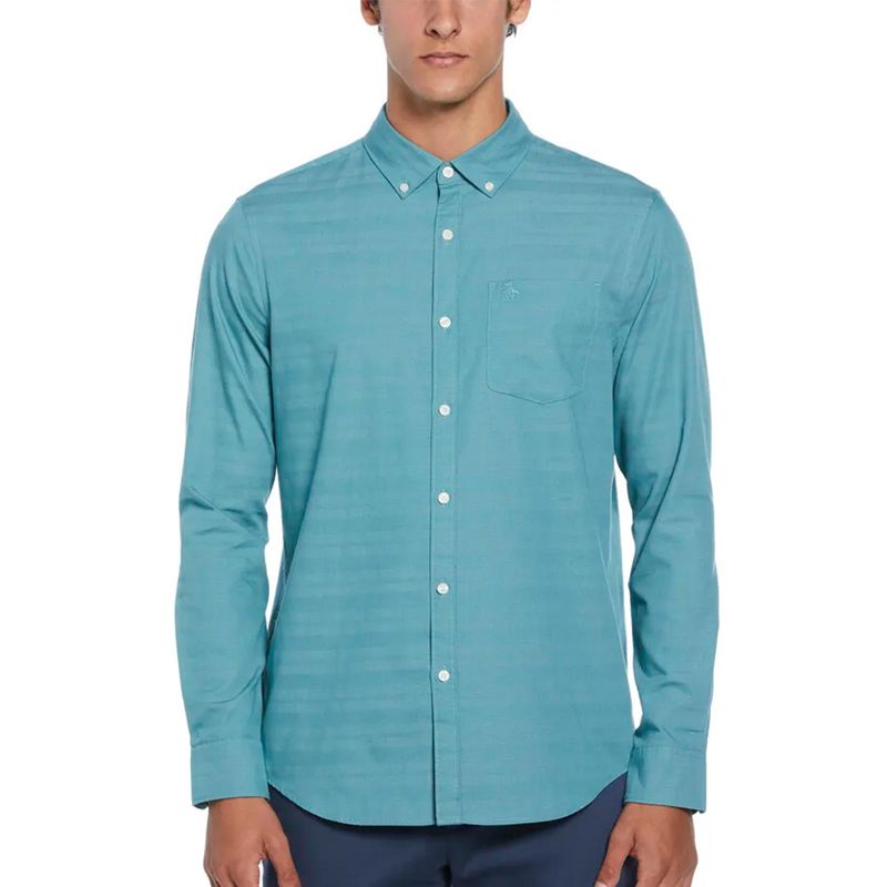 Camisa casual Penguin regular fit turquesa con rayas texturizadas para  hombre