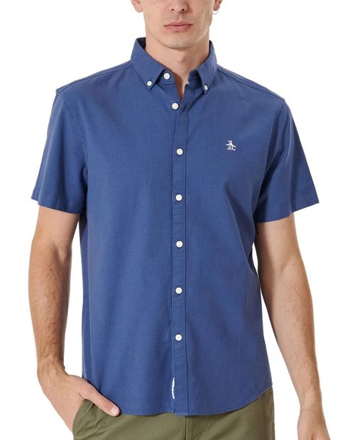 Camisa casual oxford Penguin azul sólida para hombre