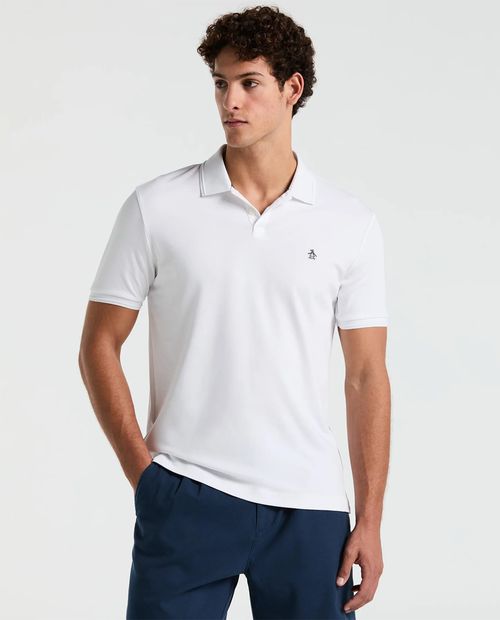Camisa polo básica regular fit Penguin blanca sólida para hombre
