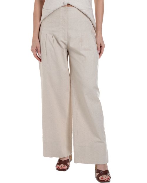 Pantalón Sabrina wide leg beige de cintura alta para mujer