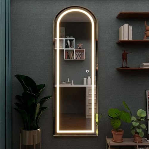 Espejo arqueado marco dorado con luz led 50x160 cm