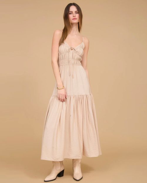 Vestido Mine midi beige de tirantes para mujer