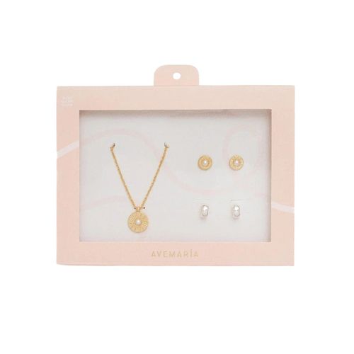 Set de aretes y cadena dorados para dama