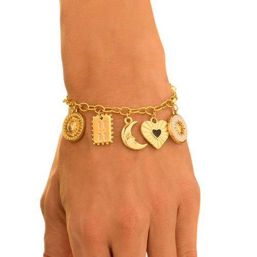 Pulsera con dijes de enchape de oro 24k para mujer