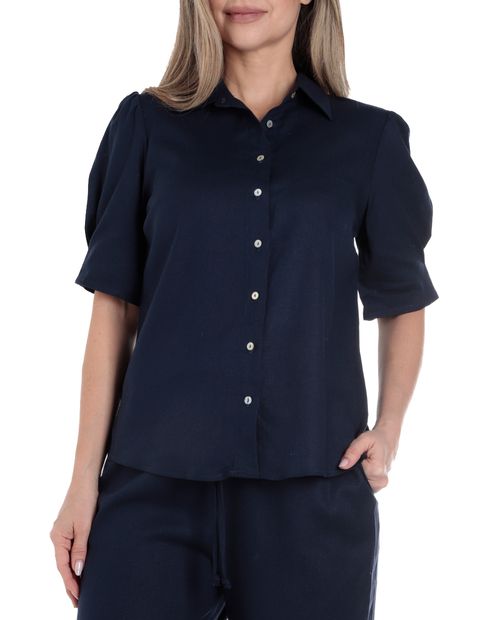 Blusa Nicolle camisera azul manga 3/4 para mujer