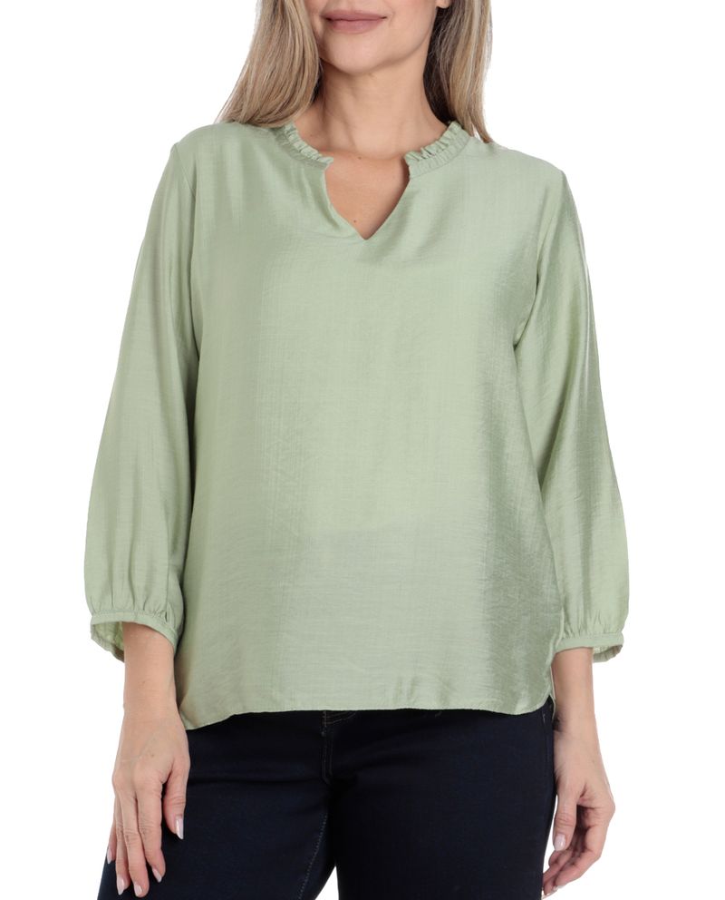 104911519-Blusa-First-formal-verde-manga-3-4-para-mujer