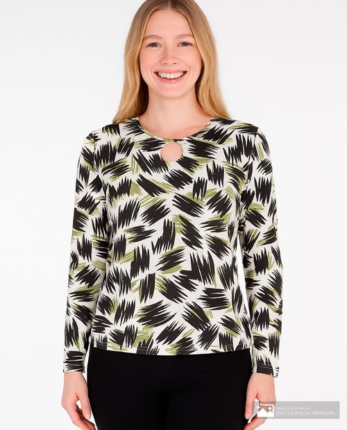 Blusa Sfera formal estampada manga larga para mujer
