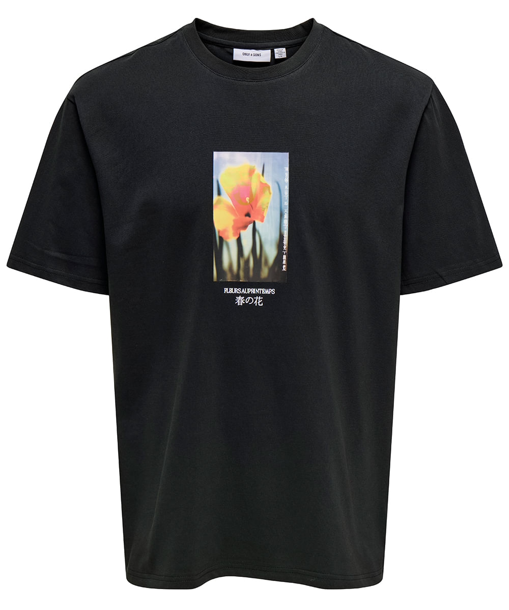 Camiseta Only & Sons negra con estampado floral para hombre - Siman ...