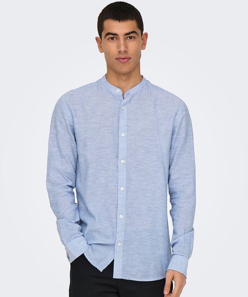 Camisa de lino slim fit Only & Sons celeste heather para hombre