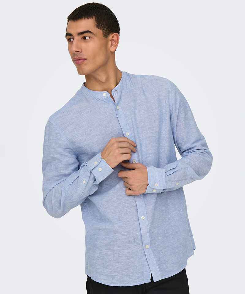 104938454-Camisa-de-lino-slim-fit-Only---Sons-celeste-heather-para-hombre
