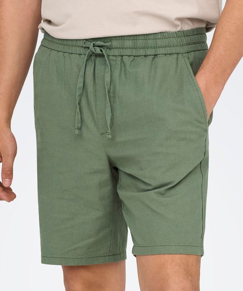 Short de lino Only & Sons verde con textura para hombre
