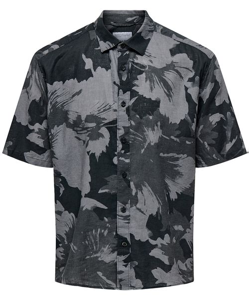 Camisa casual relaxed fit Only & Sons negra estampado floral para hombre