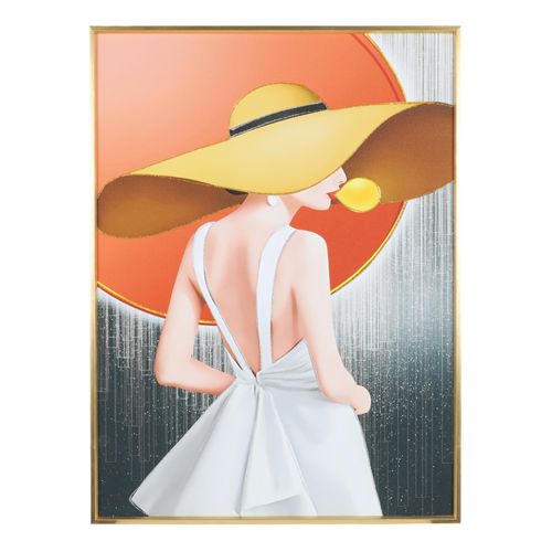 Cuadro decorativo dama con sombrero amarillo 59x79 cm