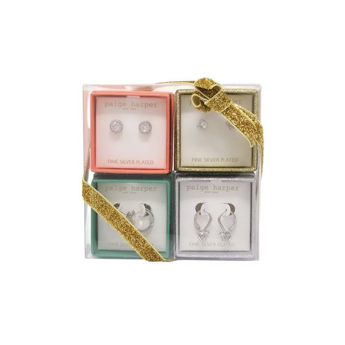 Set de 4 aretes de brass en baño de plata para mujer