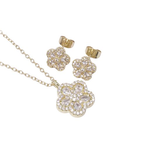 Set de aretes y cadena de brass en baño de oro 1mm-18" para mujer