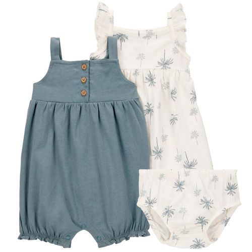 Set de 2 romper bicolor con estampado para bebé niña