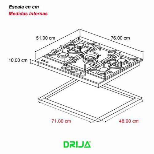 Cocina a gas empotrable Drija Toscana 76cm
