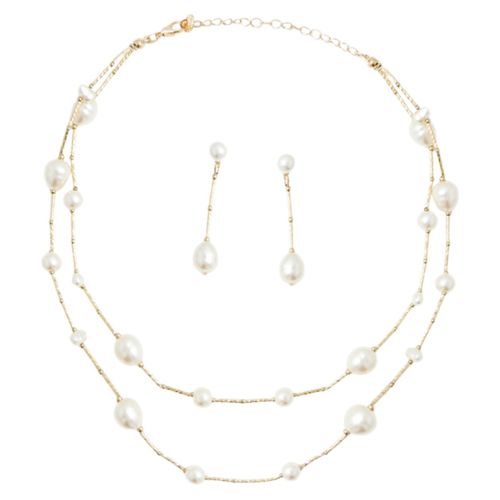 Set de collar y aretes dorados con perlas para mujer