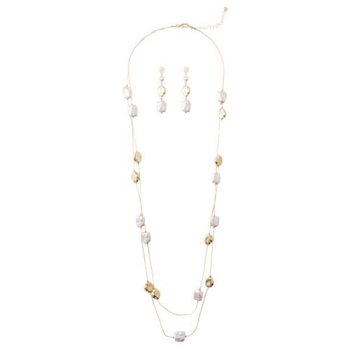 Set de collar y aretes dorados con perlas para mujer