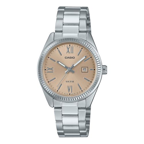 Reloj Casio análogo de acero inoxidable plateado para mujer