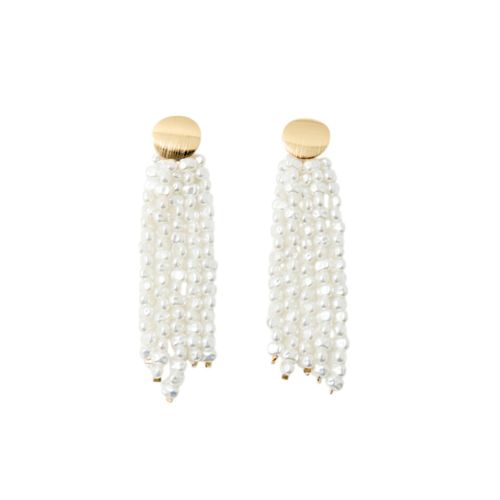 Aretes largos de perlas blancas para mujer