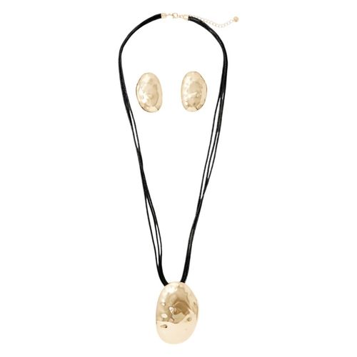 Set de collar y aretes metálicos dorados para mujer