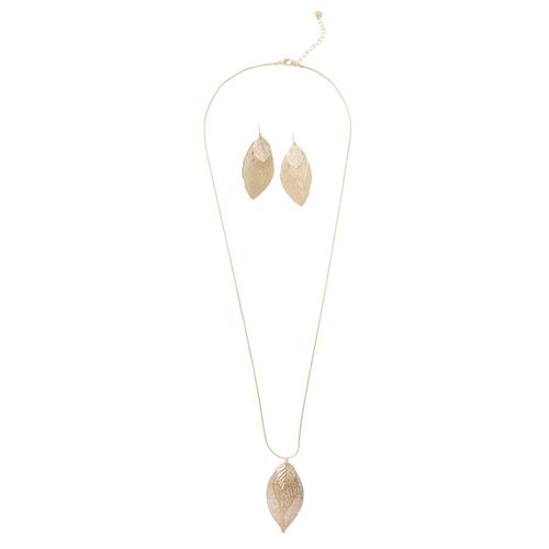 Set de cadena y aretes metálicos dorados para mujer